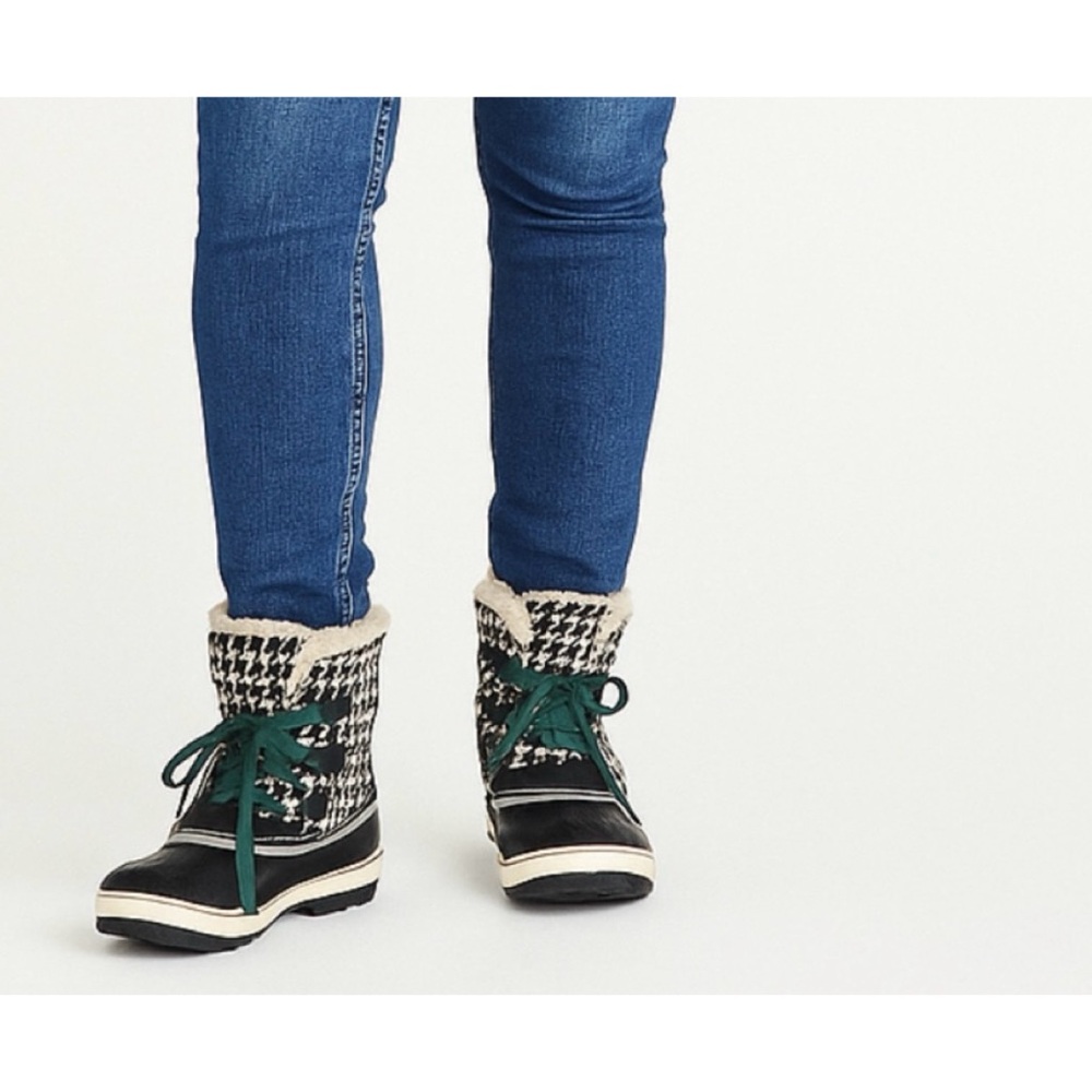Sorel Tivoli Short Boots Houndstooth Check Lace Up Winter Warm Sz 8